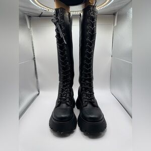 Tall Black Lace-Up Platform Combat Boots